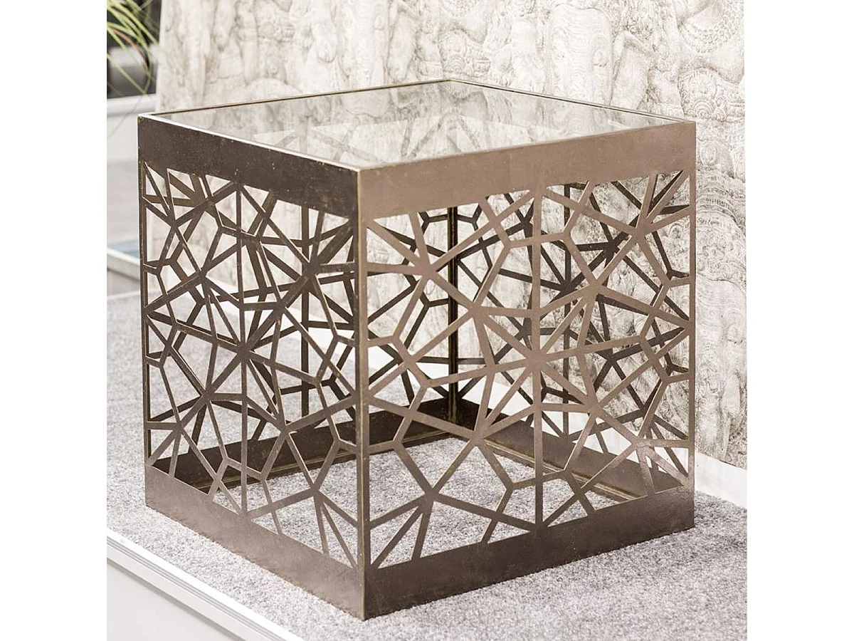 Table d'Appoint Carrée en Verre "Tiago" 50cm Bronze