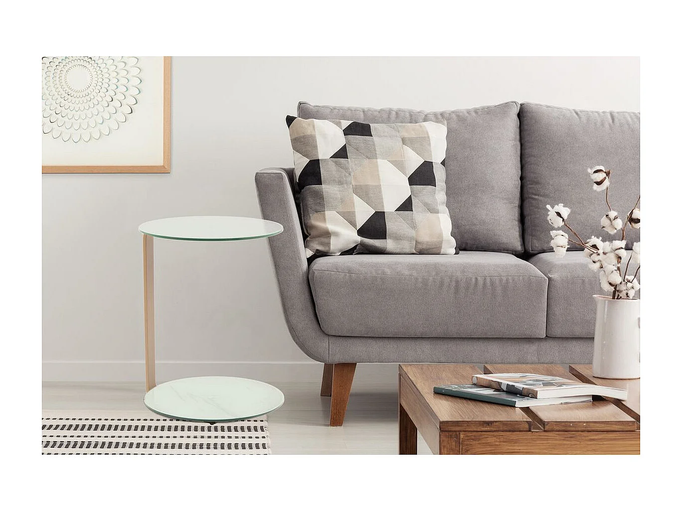 Table d'Appoint Design "Quentin" 53cm Or & Blanc