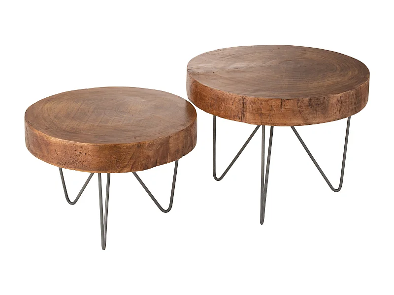 Lot de 2 Tables d'Appoint "Wood Paulownia" 50cm Marron