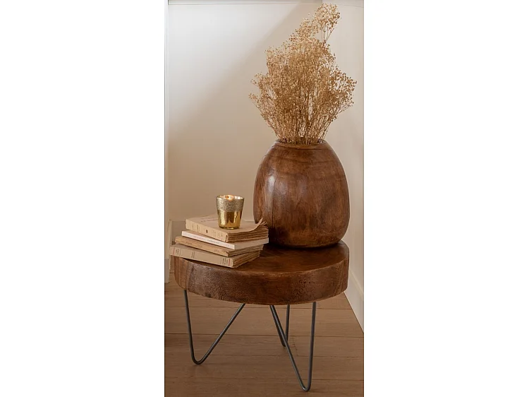 Set van 2 Paul bruine massief houten bijzettafels - Set van 2