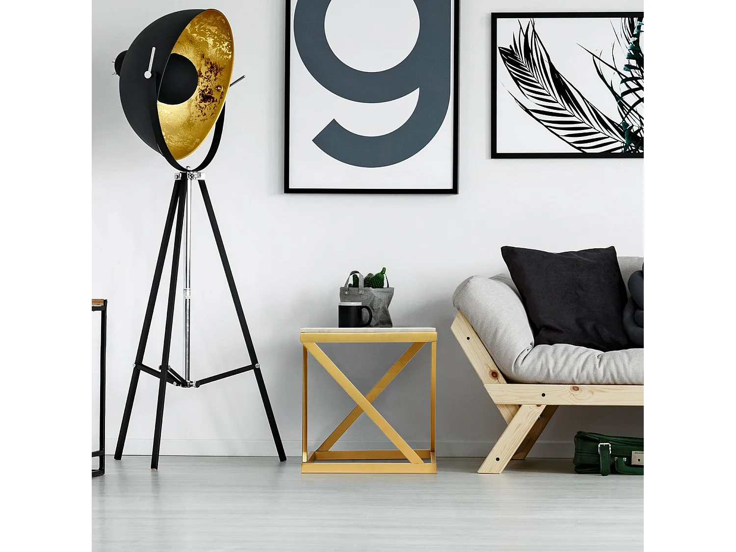 Table d'Appoint Design "Palamo" 57cm Or & Blanc