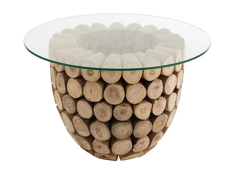 Mesa auxiliar discos teca natural oliva D 70 cm