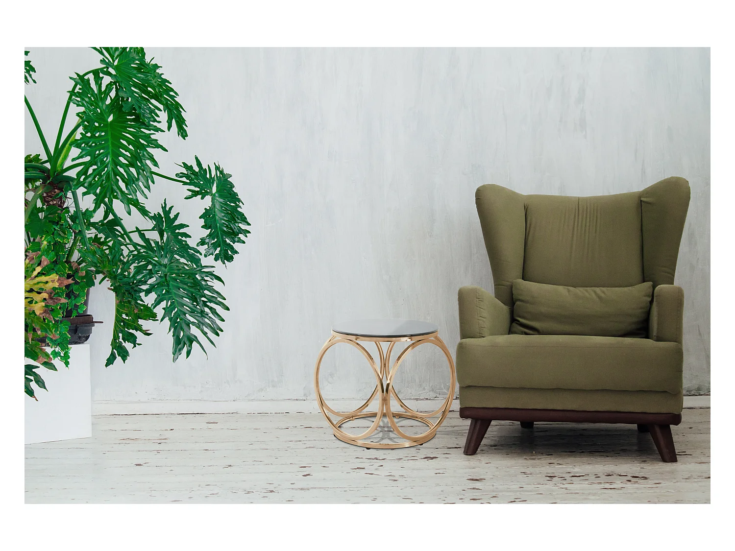 Table d'Appoint Design "Whitney" 42cm Gris & Or Rose