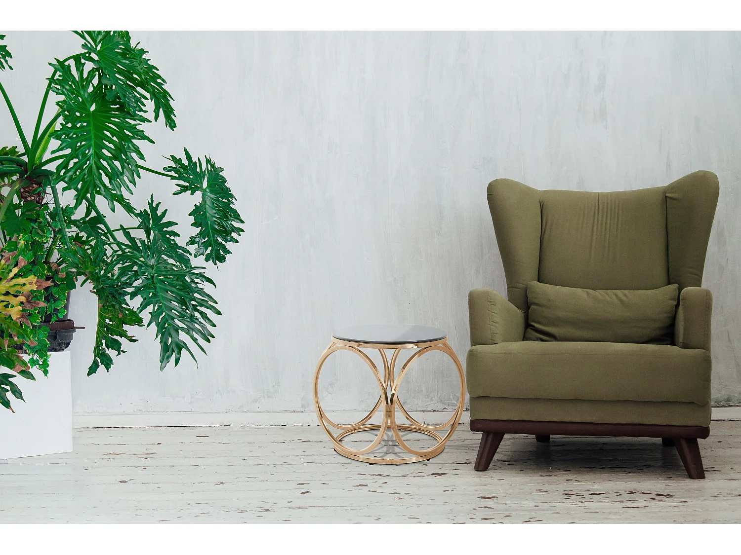 Table d'Appoint Design "Whitney" 42cm Gris & Or Rose