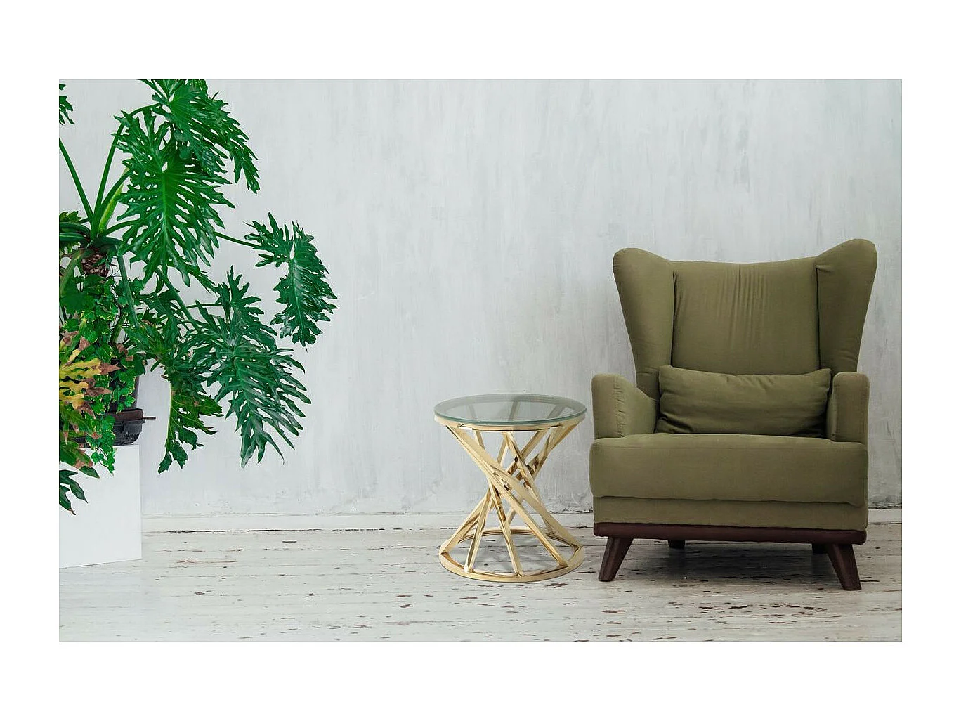 Table d'Appoint Design "Wesley" 55cm Transparent & Or