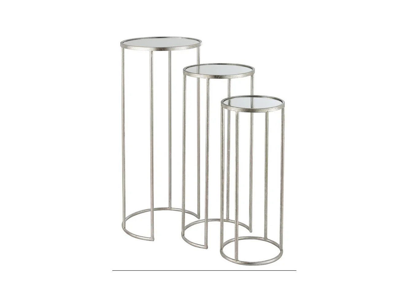 Lot de 3 Tables Gigognes Miroir "Loa" 80cm Argent