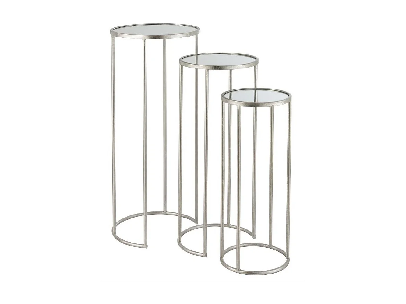 Lot de 3 Tables Gigognes Miroir "Loa" 80cm Argent