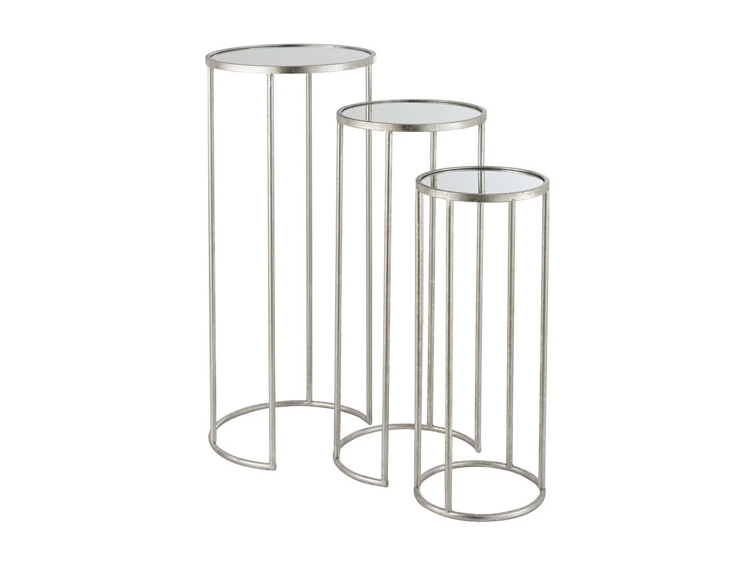 Lot de 3 Tables Gigognes Miroir "Loa" 80cm Argent