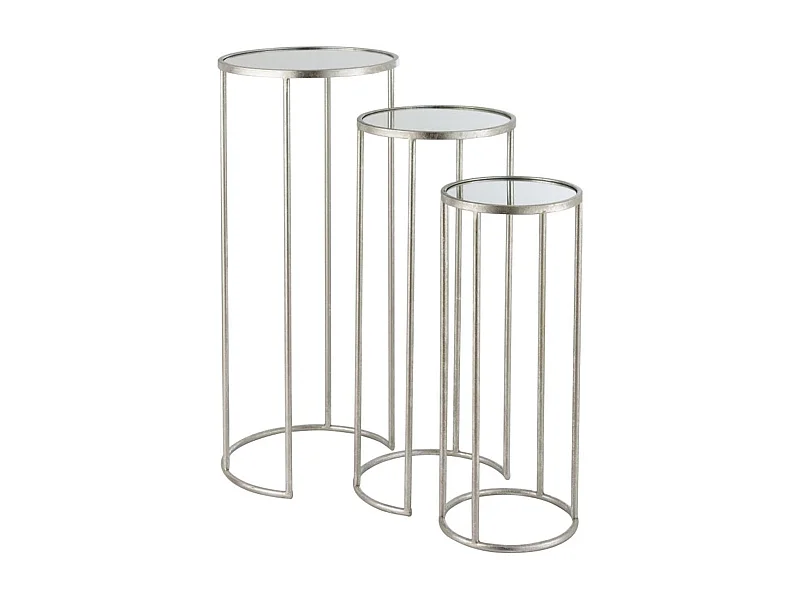 Lot de 3 Tables Gigognes Miroir "Loa" 80cm Argent