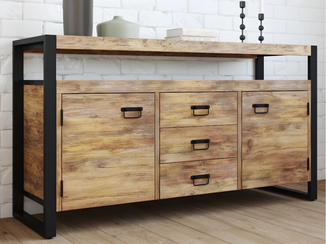 Sideboard mit 2 Türen & 3 Schubladen - Mangoholz & Metall - HARLEM