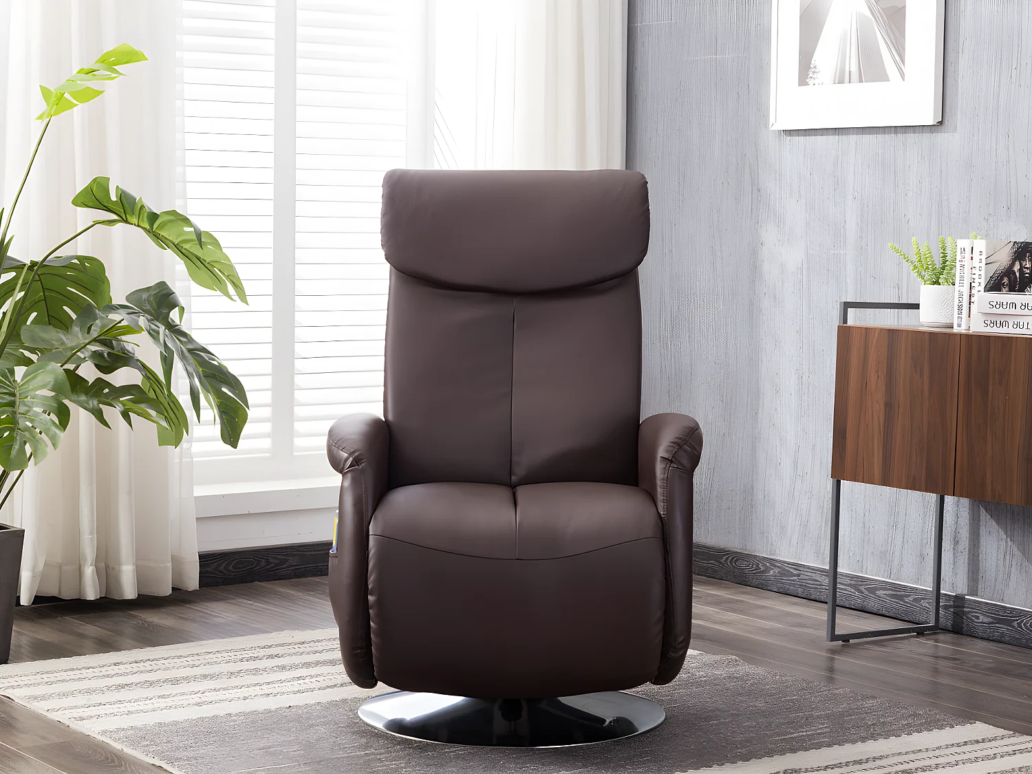 Fauteuil massant KOSTAS en simili - Marron 