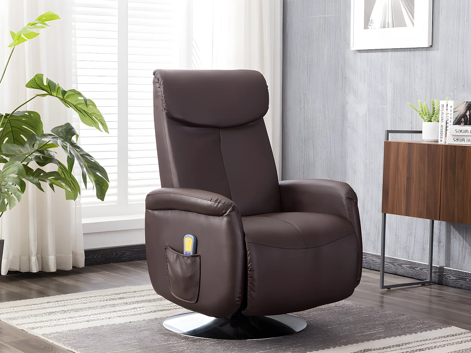 Fauteuil massant KOSTAS en simili - Marron 