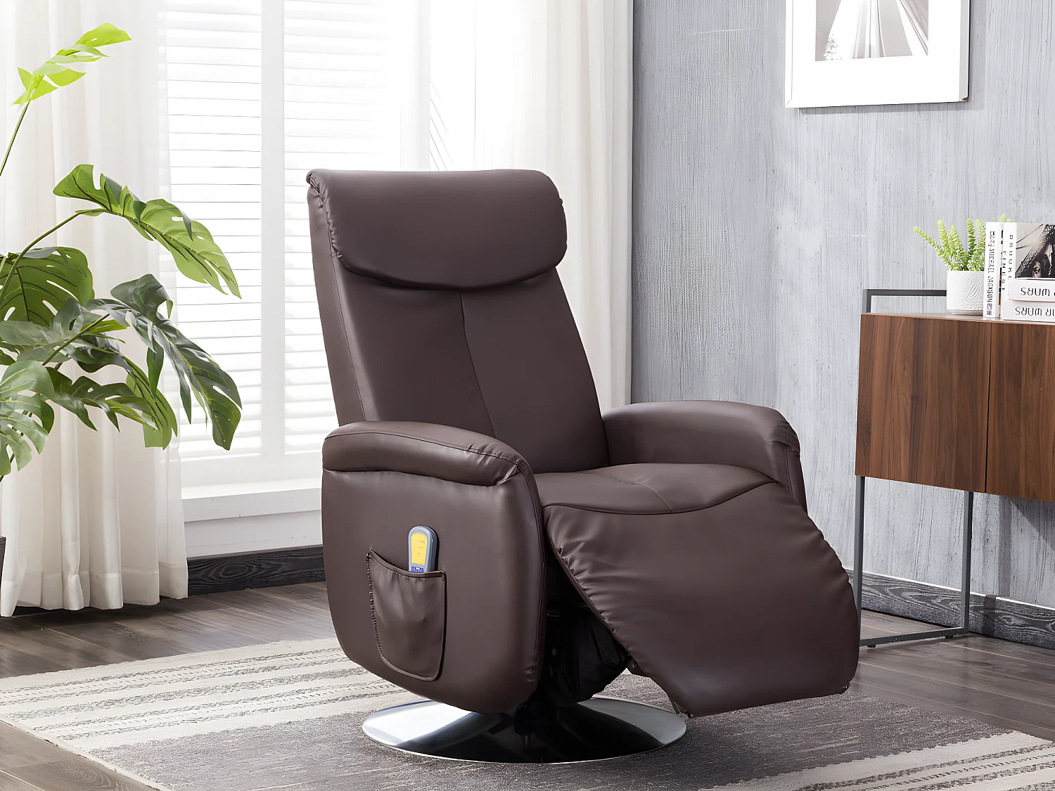 Fauteuil massant KOSTAS en simili - Marron 