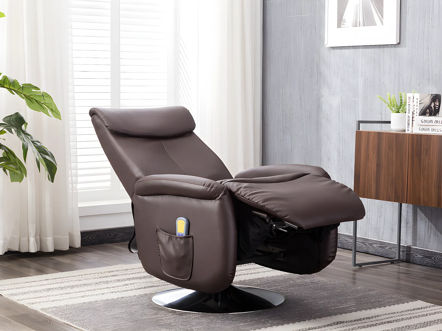 Fauteuil massant KOSTAS en simili - Marron 