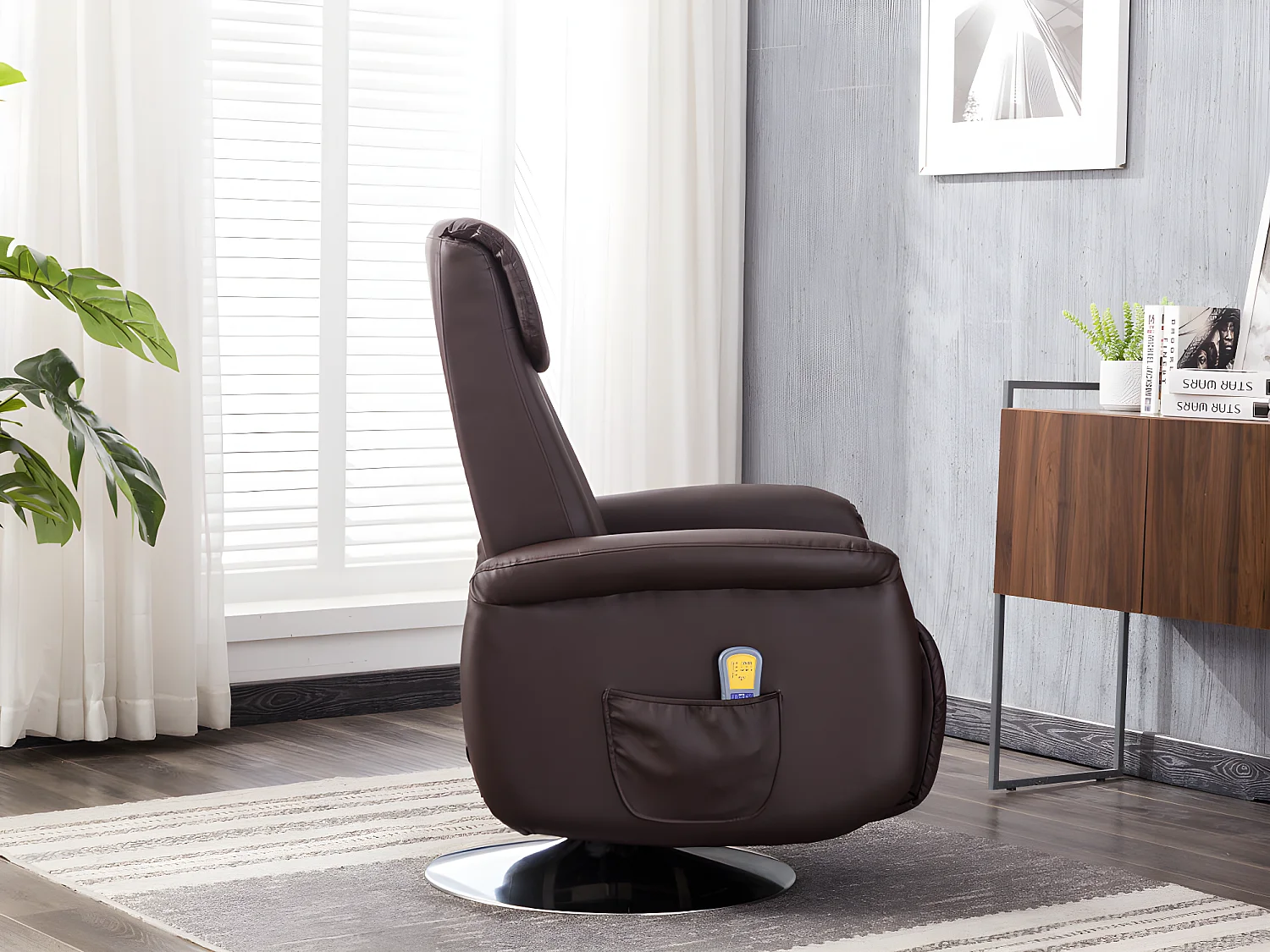 Fauteuil massant KOSTAS en simili - Marron 