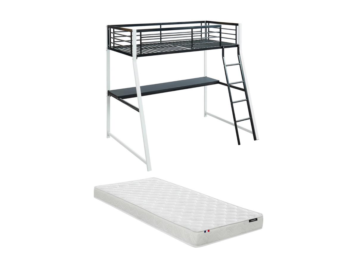Set Hochbett mit Schreibtisch + Matratze - 90 x 190 cm - MALICIA günstig online kaufen