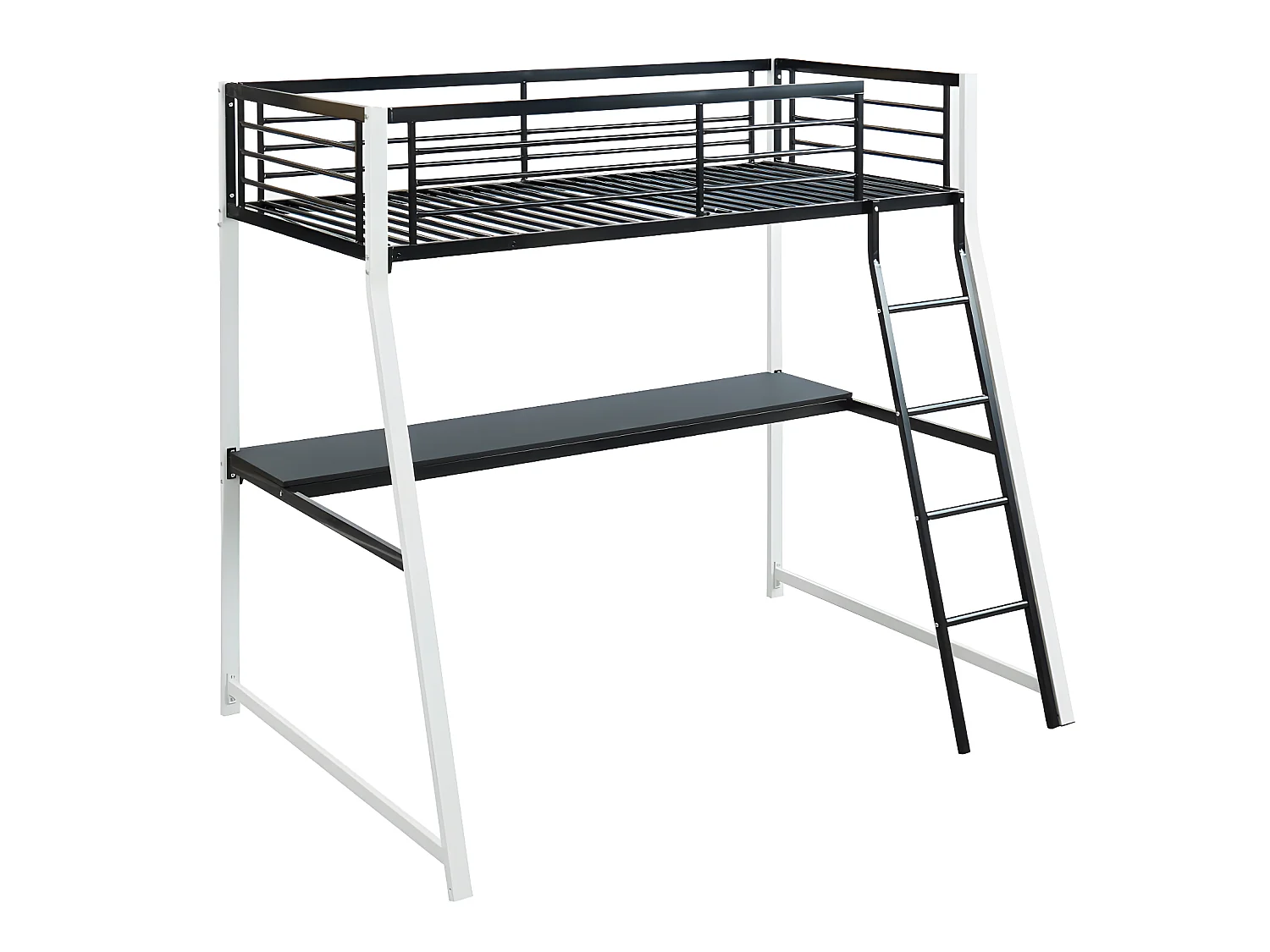 Cama mezzanine com secretária de canto integrada 90x190 cm Preta e branca MALICIA + colchão 90x190 cm ZEUS