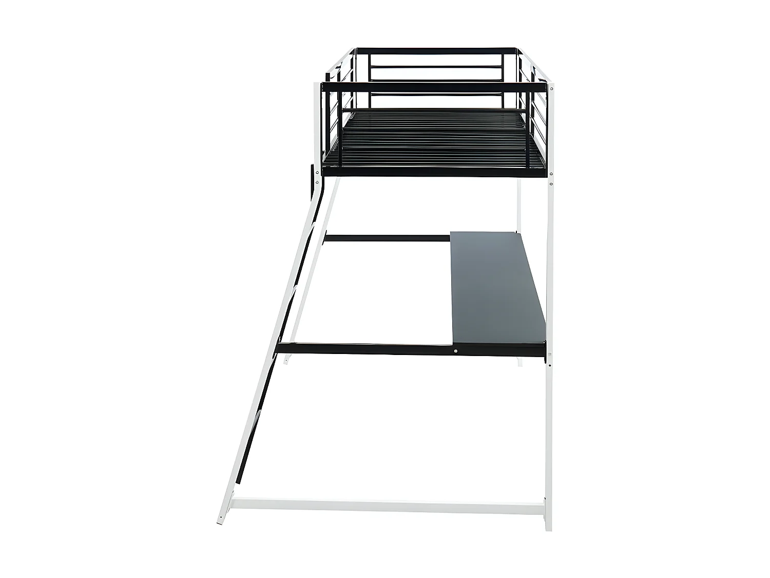 Cama mezzanine com secretária de canto integrada 90x190 cm Preta e branca MALICIA + colchão 90x190 cm ZEUS