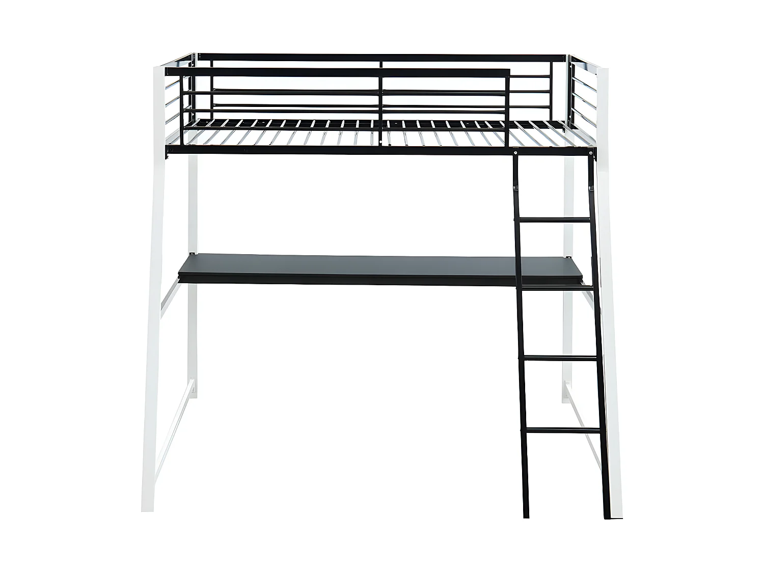 Hoogslaper MALICIA - 90 x 190 cm - Met hoekbureau - Zwart en wit + matras
