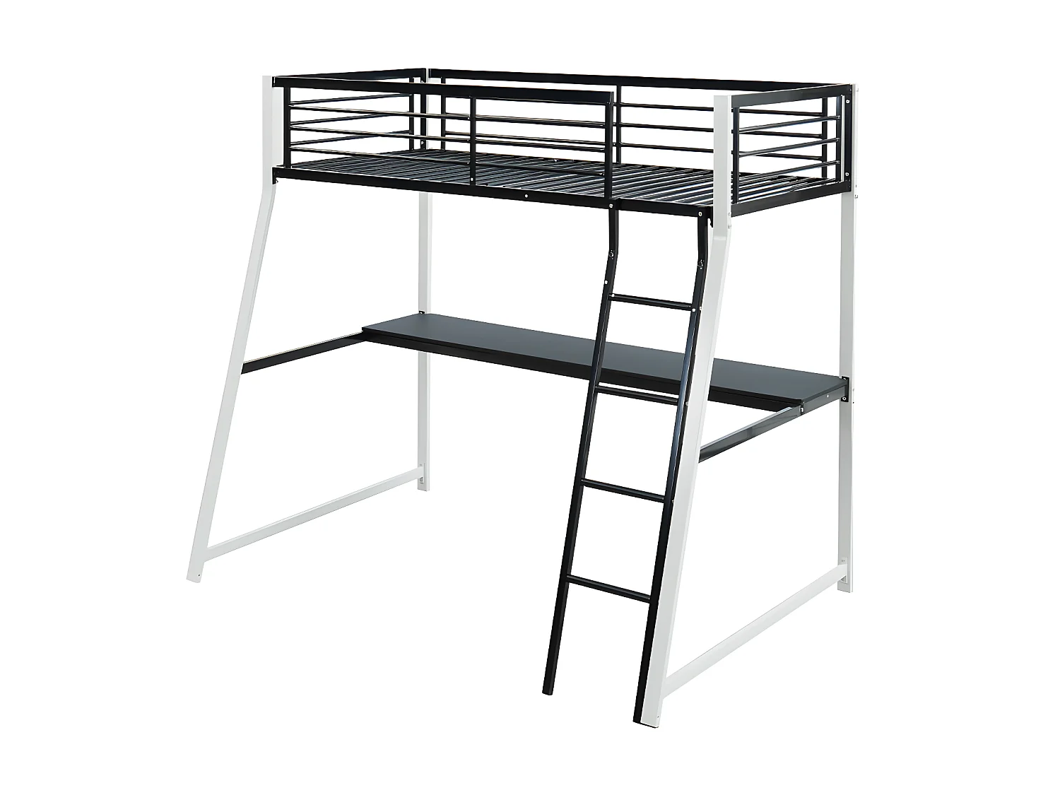 Hoogslaper MALICIA - 90 x 190 cm - Met hoekbureau - Zwart en wit + matras