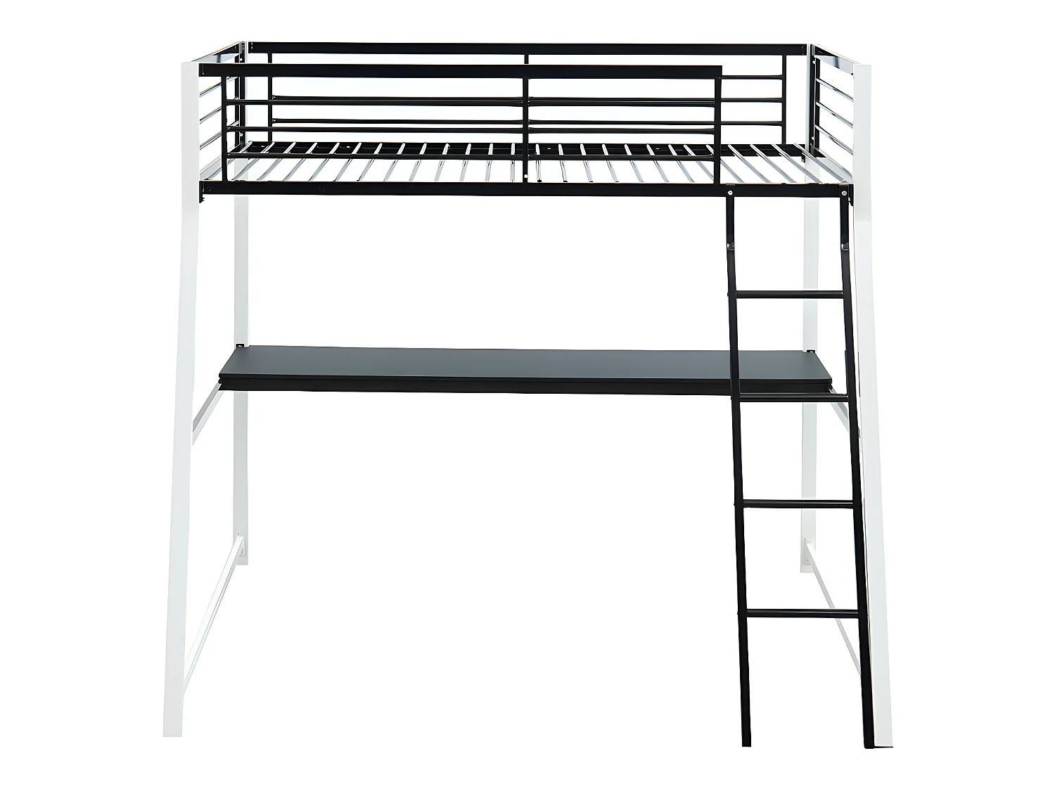 Lit mezzanine MALICIA - 90 x 190 cm - bureau intégré - Noir et blanc + matelas