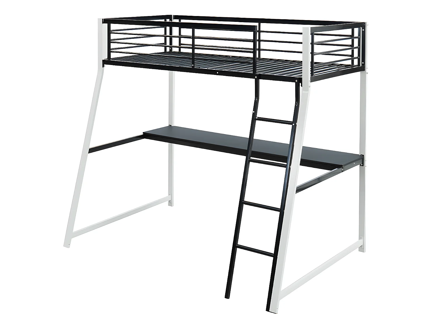 Lit mezzanine MALICIA - 90 x 190 cm - bureau intégré - Noir et blanc + matelas