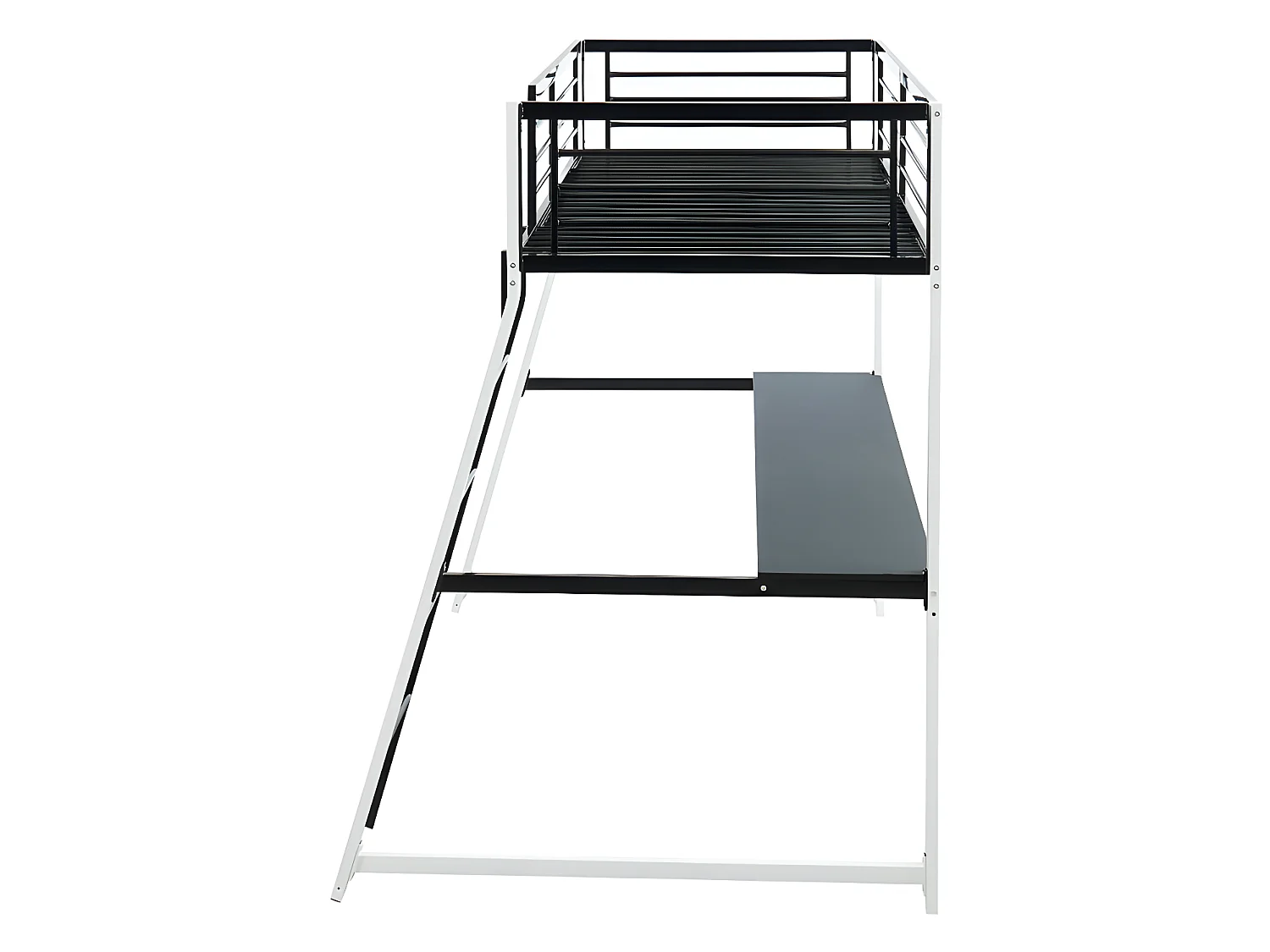 Lit mezzanine MALICIA - 90 x 190 cm - bureau intégré - Noir et blanc + matelas