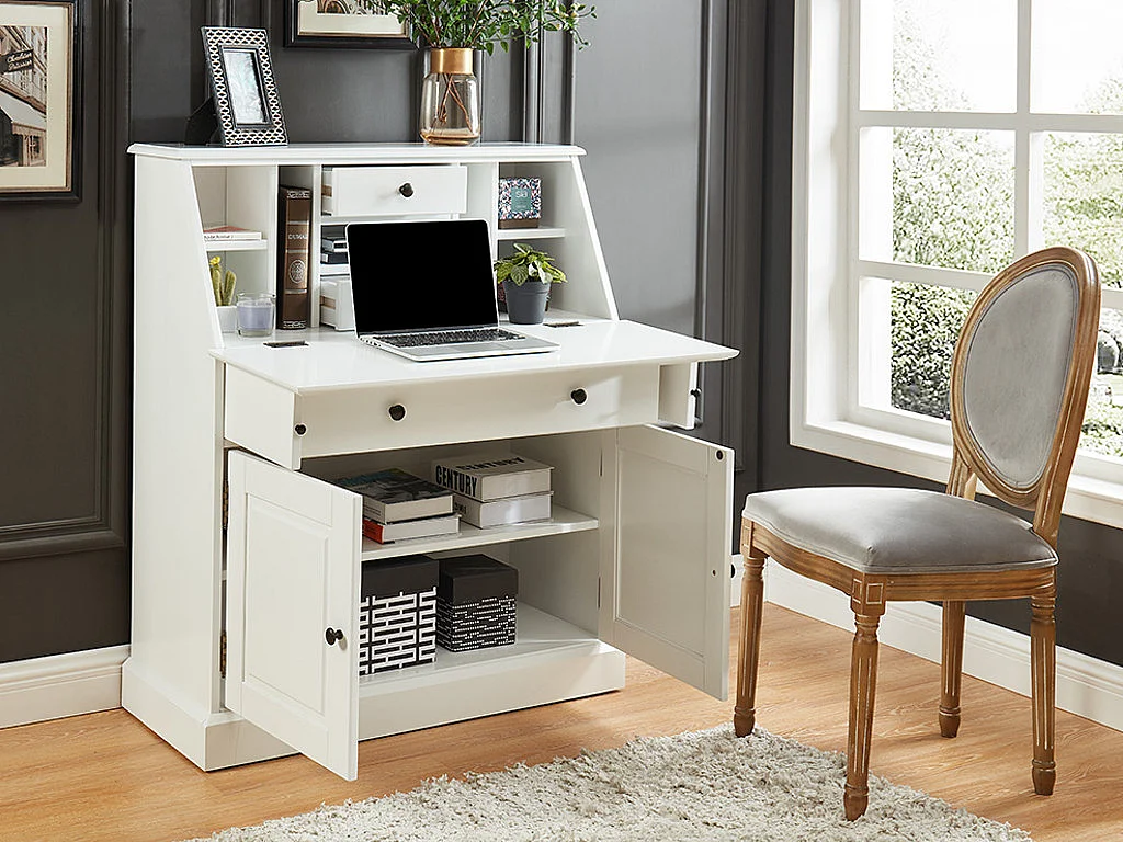 Scrittoio con cassetti in Pino e MDF Bianco - CLEORE