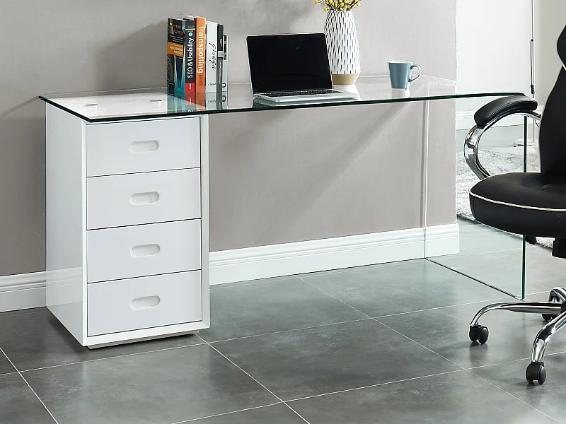 Schreibtisch mit 4 Schubladen - Sicherheitsglas & MDF - MURIEL