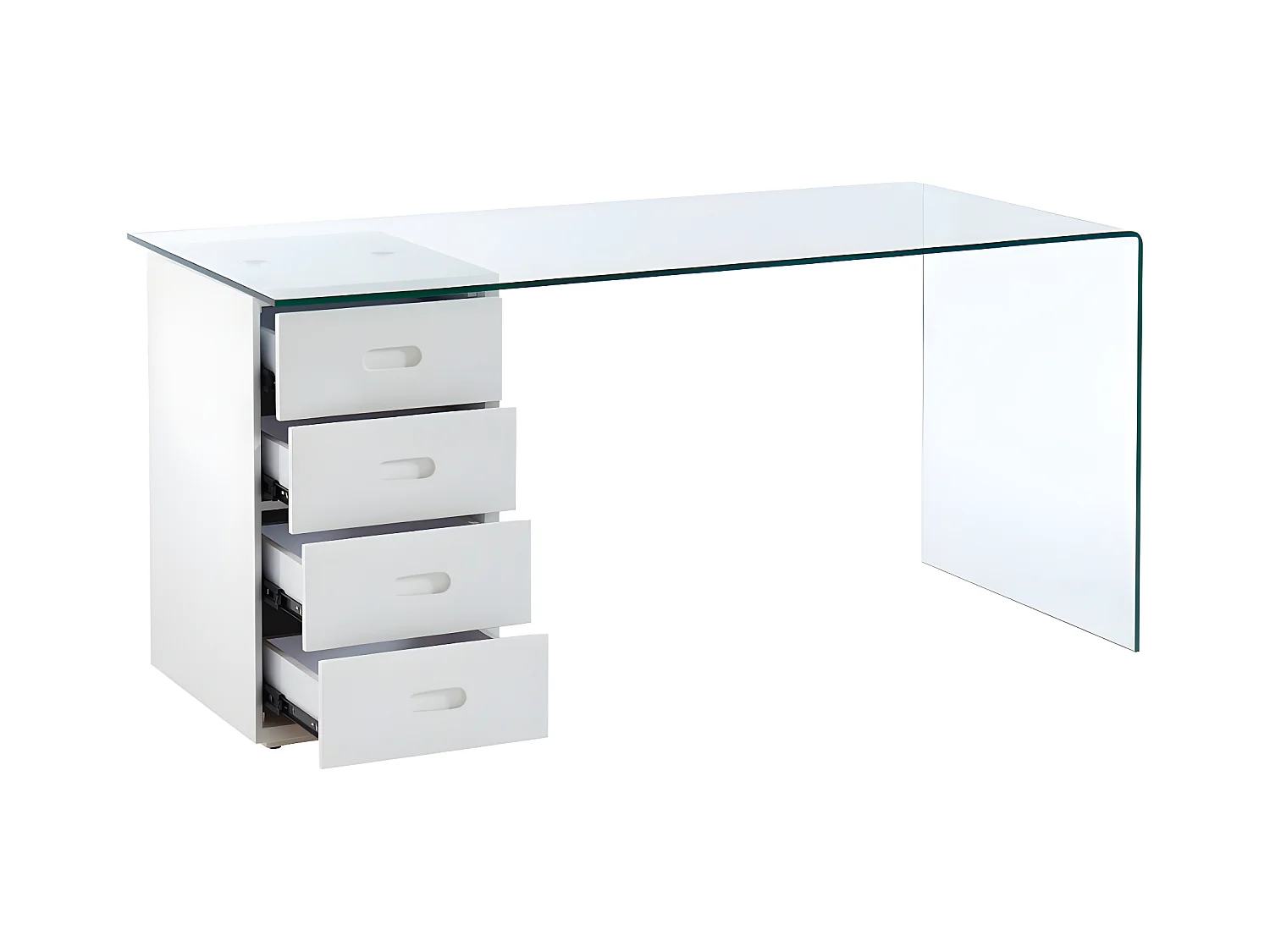 Biurko MURIEL z miejscem do przechowywania – 4 szuflady – Szkło hartowane i MDF