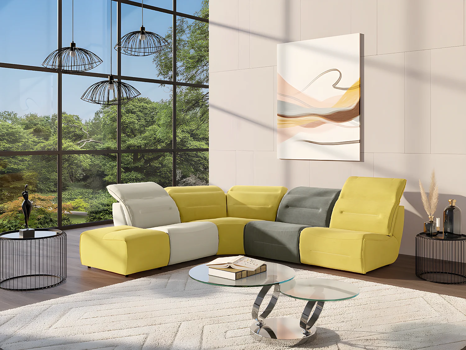 Salontafel met draaiblad JOLINE - gehard glas en metaal