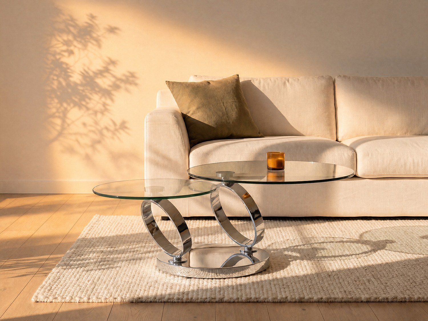 Vente-unique Couchtisch mit drehbaren Tischplatten - Sicherheitsglas & Metall - JOLINE 467093