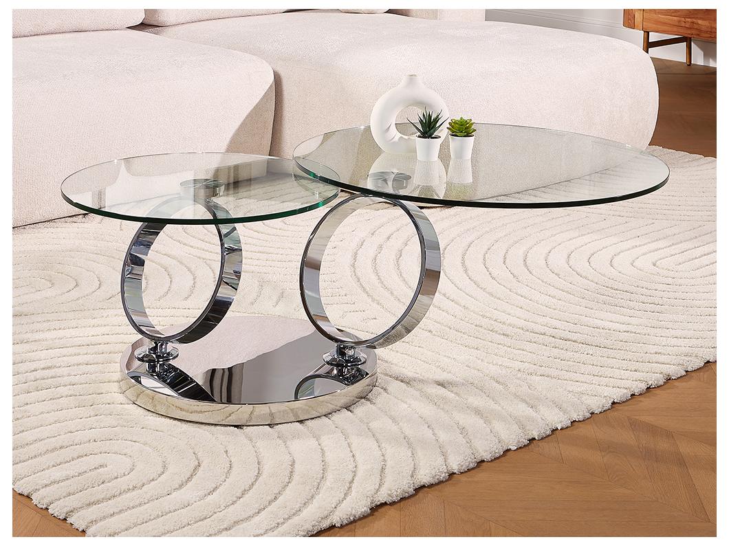Couchtisch mit drehbaren Tischplatten - Sicherheitsglas & Metall - JOLINE
