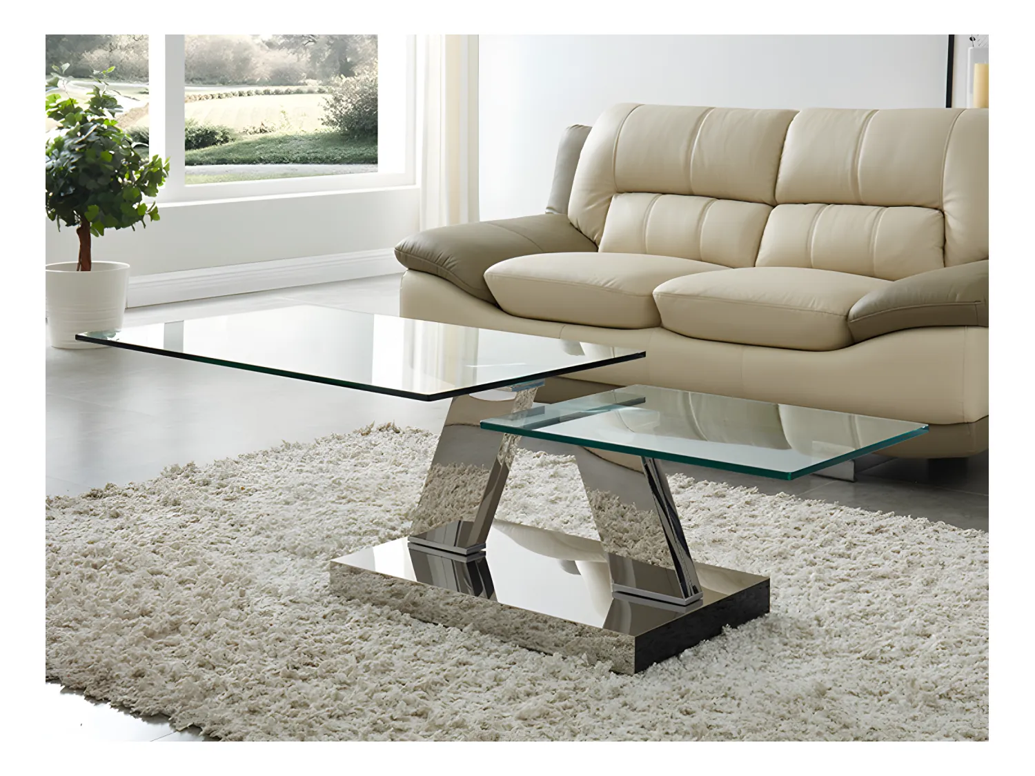 Table basse avec plateaux pivotants - Verre trempé et acier inoxydable - Transparent - OYRUS de Maison Céphy