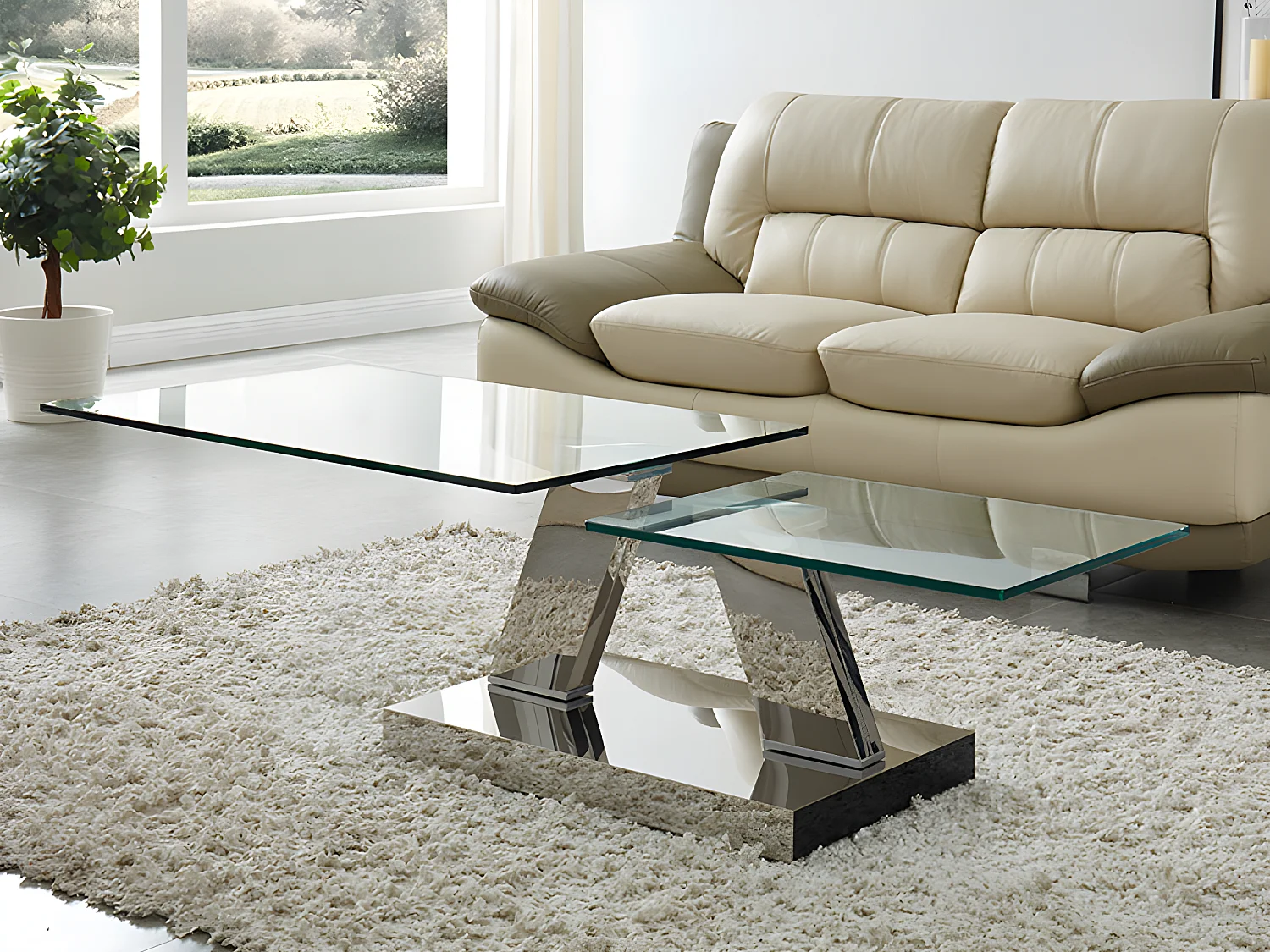 Table basse avec plateaux pivotants - Verre trempé et acier inoxydable - Transparent - OYRUS de Maison Céphy