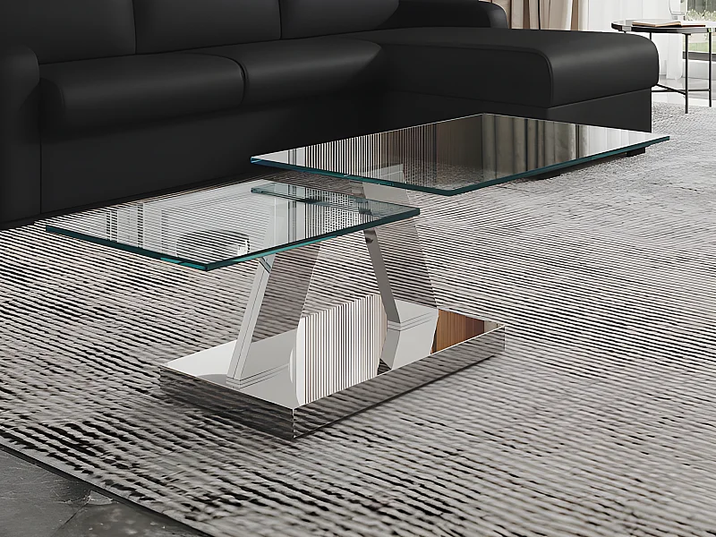 Mesa de centro con tableros pivotantes OYRUS - Cristal templado y metal