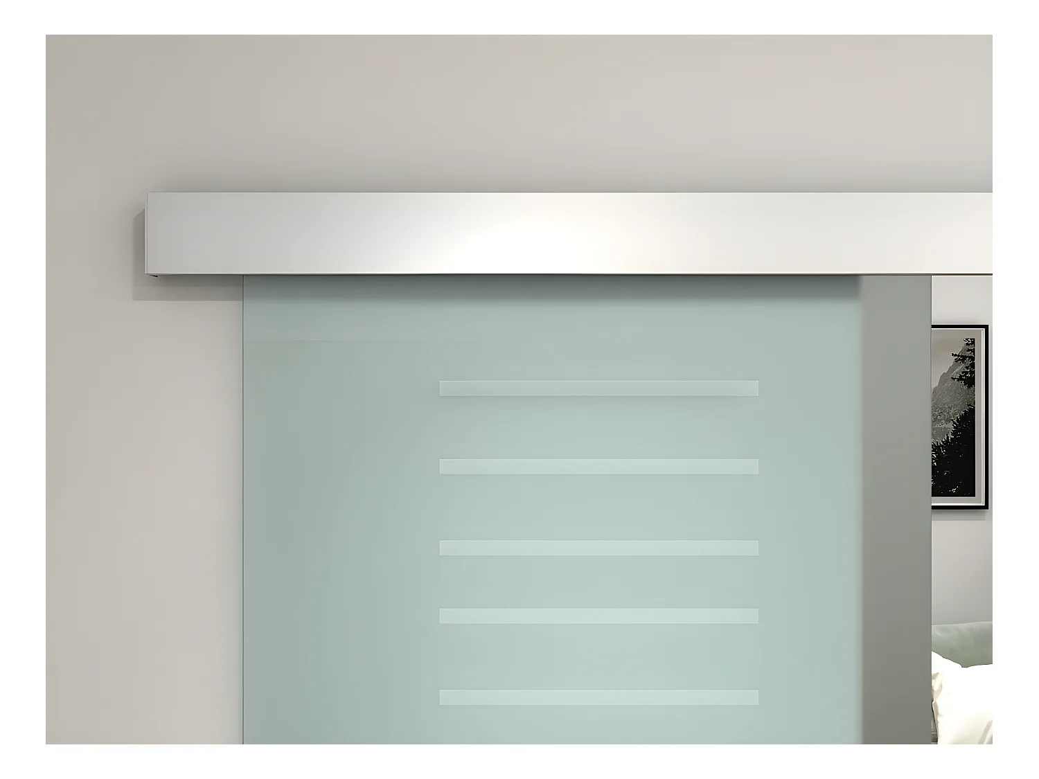 Porte coulissante double avec système en applique - 2 x H205 x L83 cm - Verre trempé dépoli - ASTANA