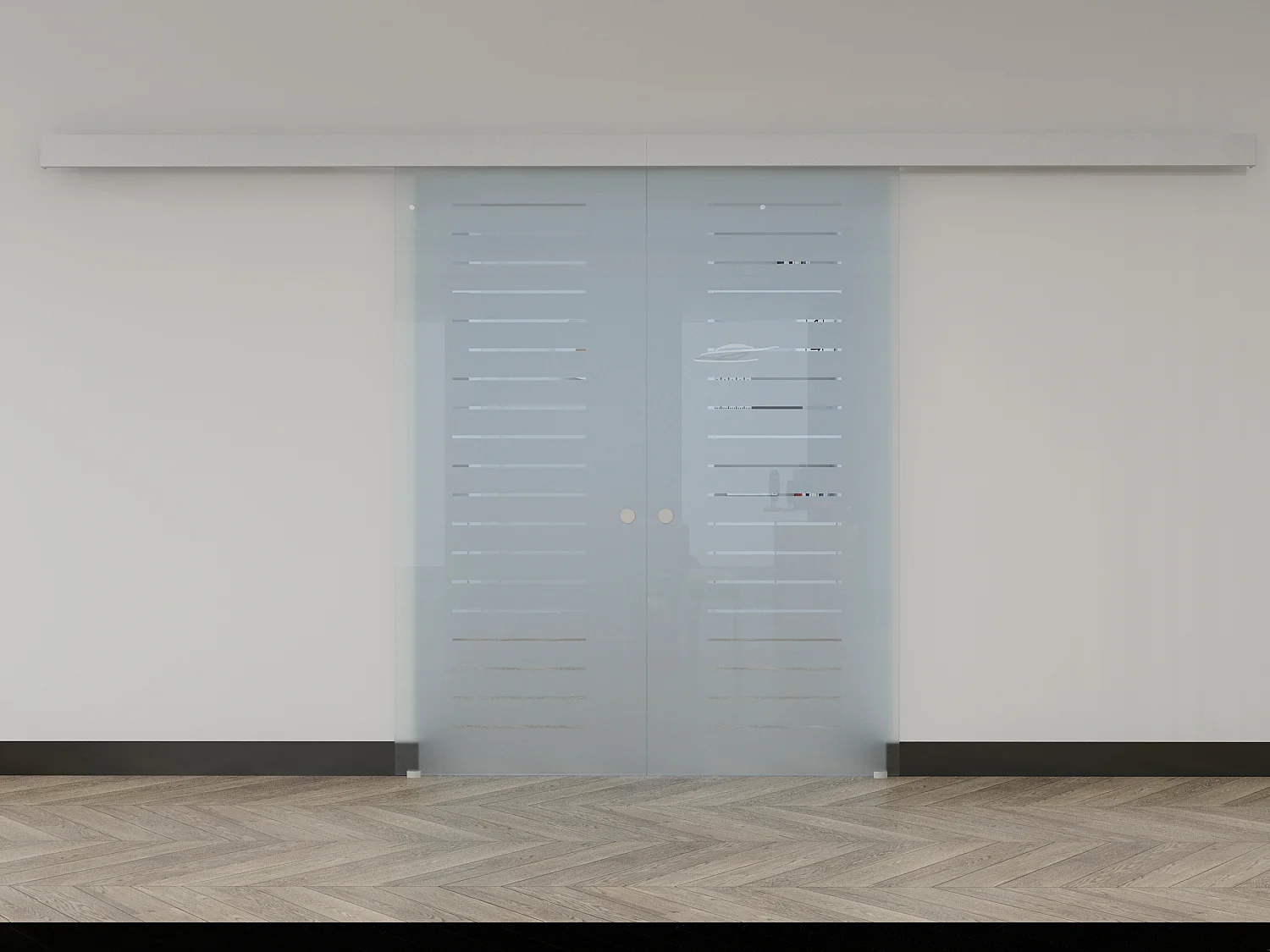 Porte coulissante double avec système en applique - 2 x H205 x L83 cm - Verre trempé dépoli - ASTANA