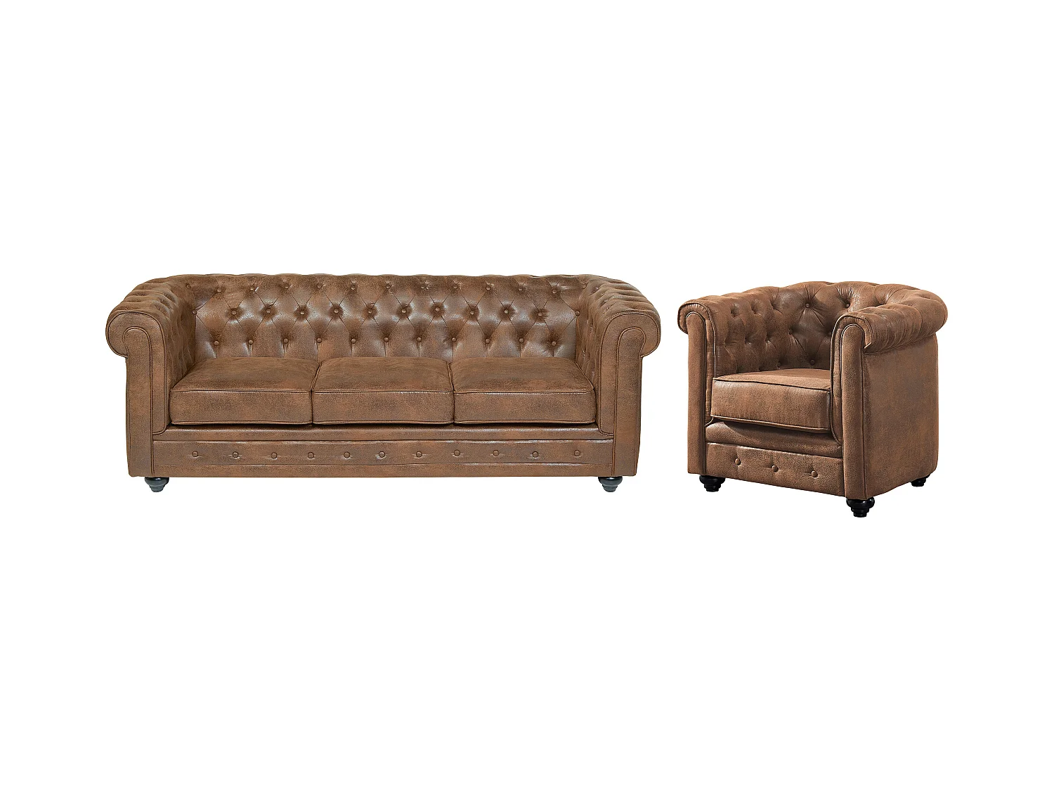 Divano 3 posti e Poltrona CHESTERFIELD in microfibra effetto cuoio invecchiato