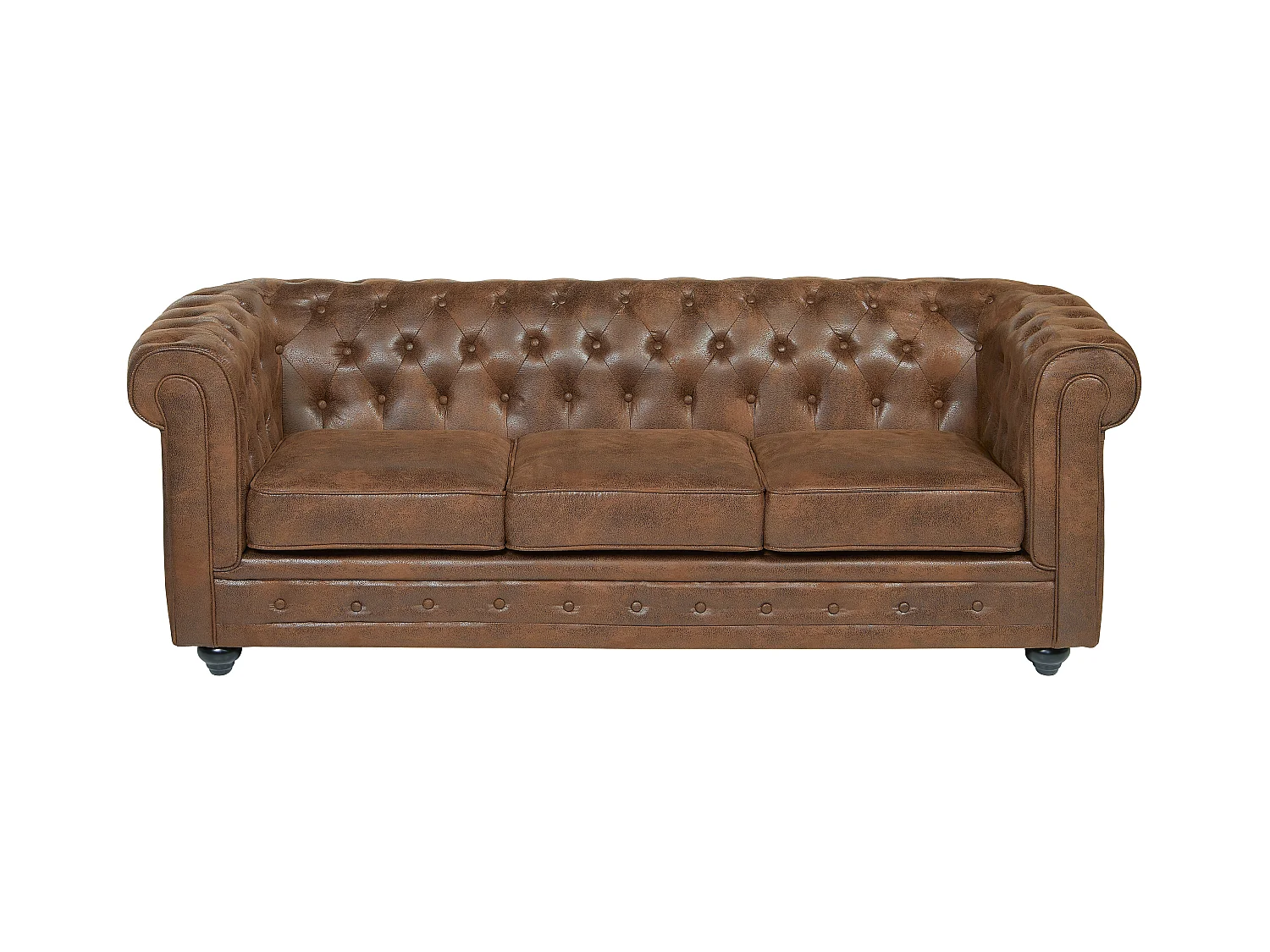 Sofá de 3 lugares e 2 cadeirões CHESTERFIELD em microfibra com aspeto de pele envelhecida