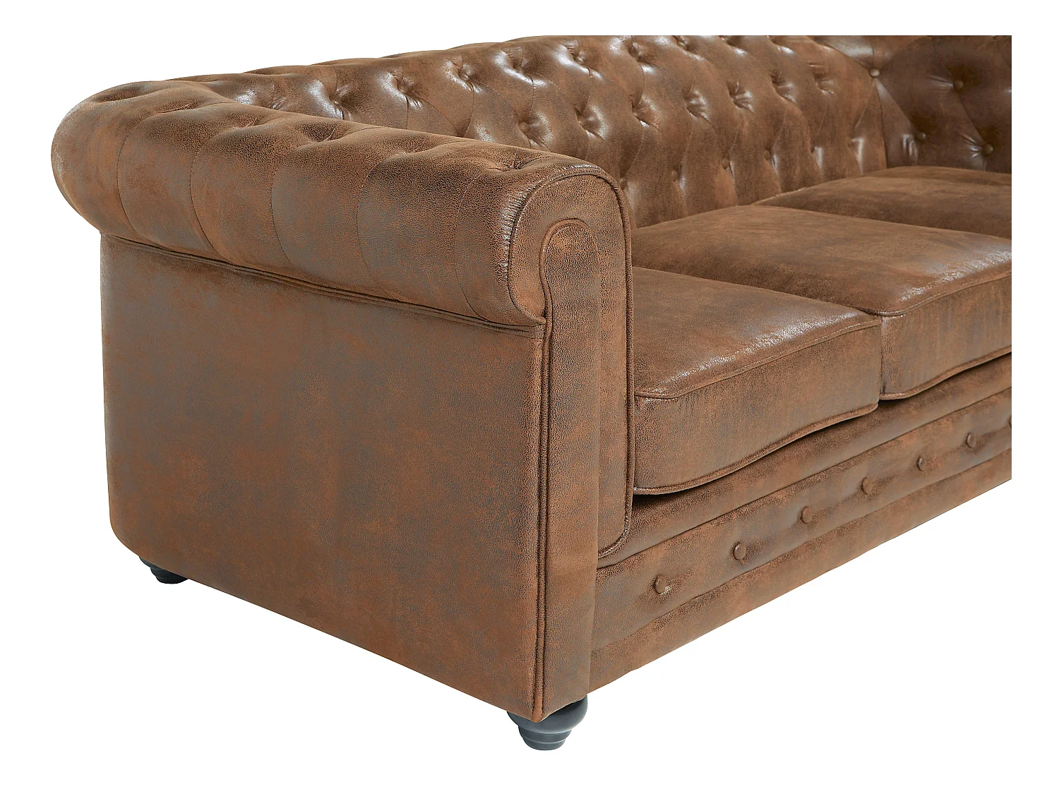 Sofá de 3 lugares e 2 cadeirões CHESTERFIELD em microfibra com aspeto de pele envelhecida