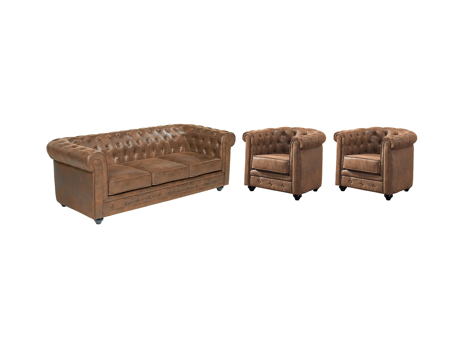 Couchgarnitur 3+1+1 - Microfaser - Vintage-Look - CHESTERFIELD