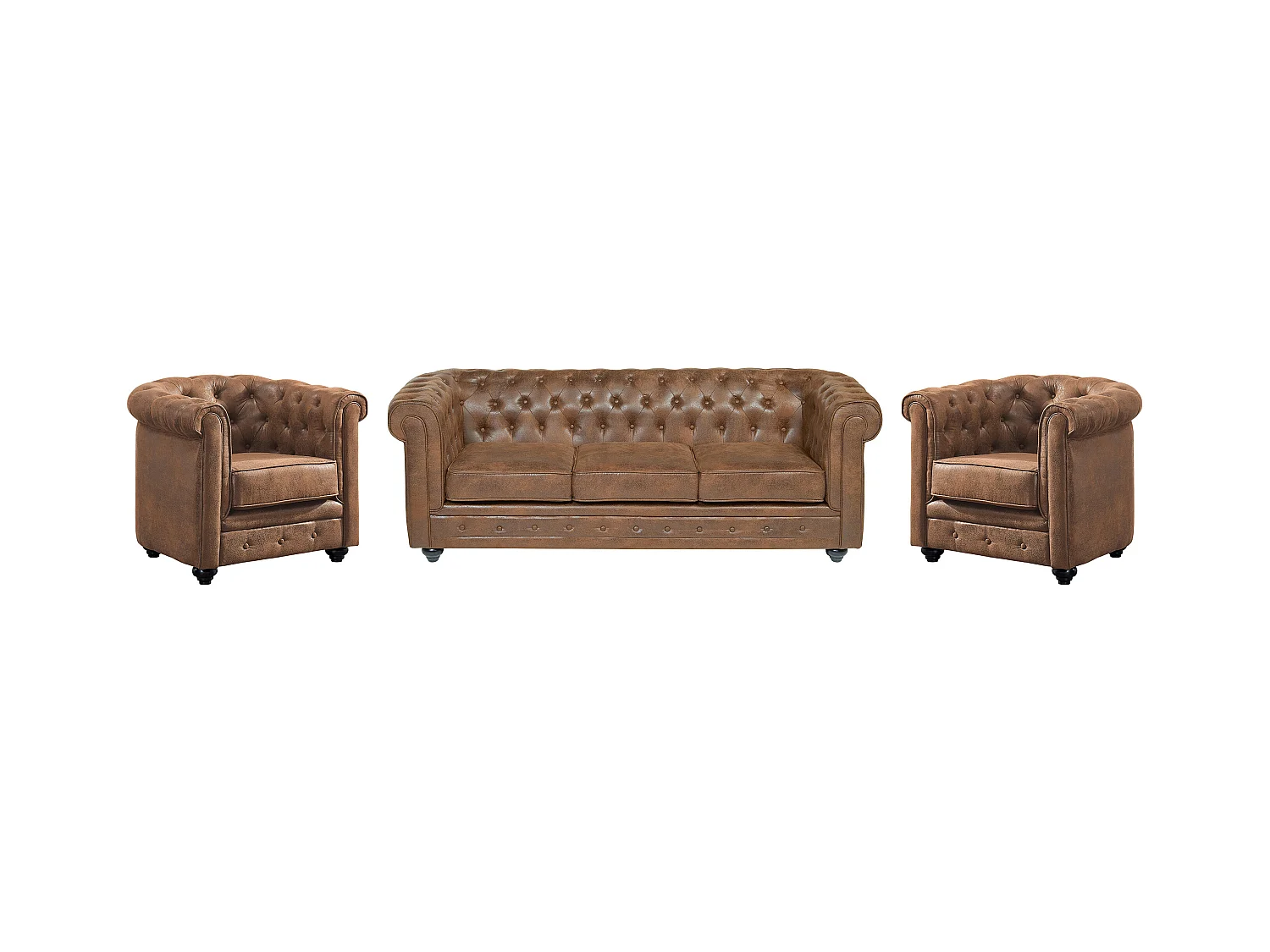 Driezitsbank en 2 fauteuils CHESTERFIELD van microvezel met vintage look