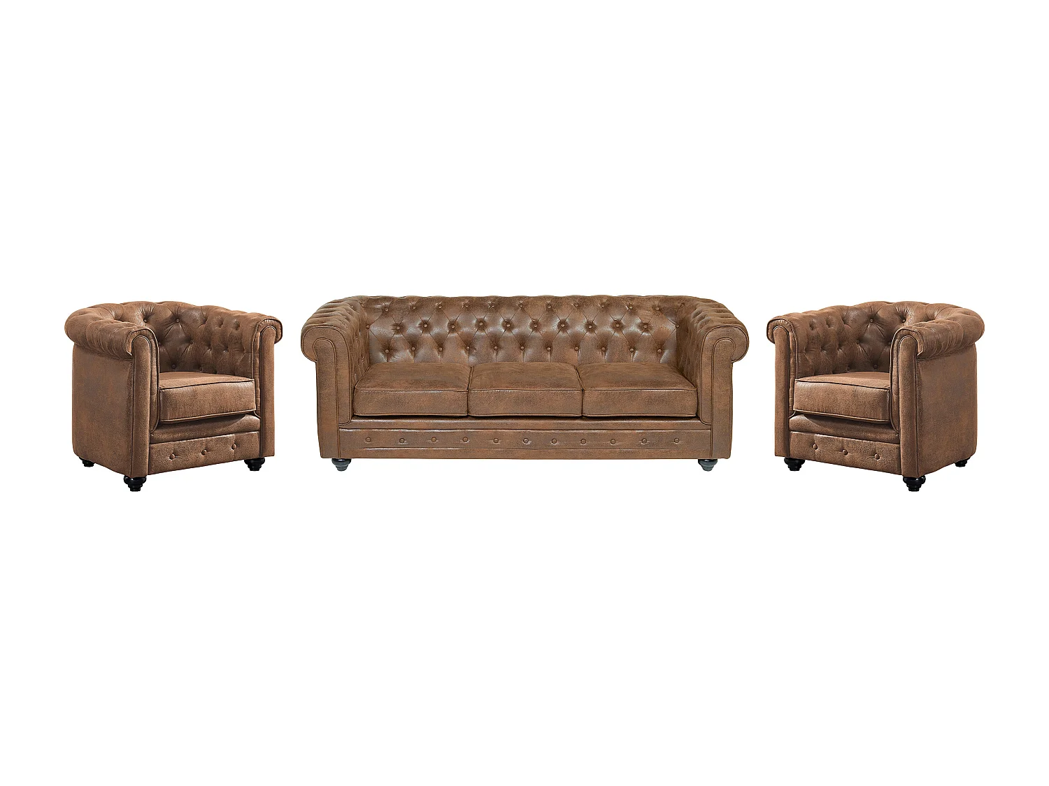 Driezitsbank en 2 fauteuils CHESTERFIELD van microvezel met vintage look