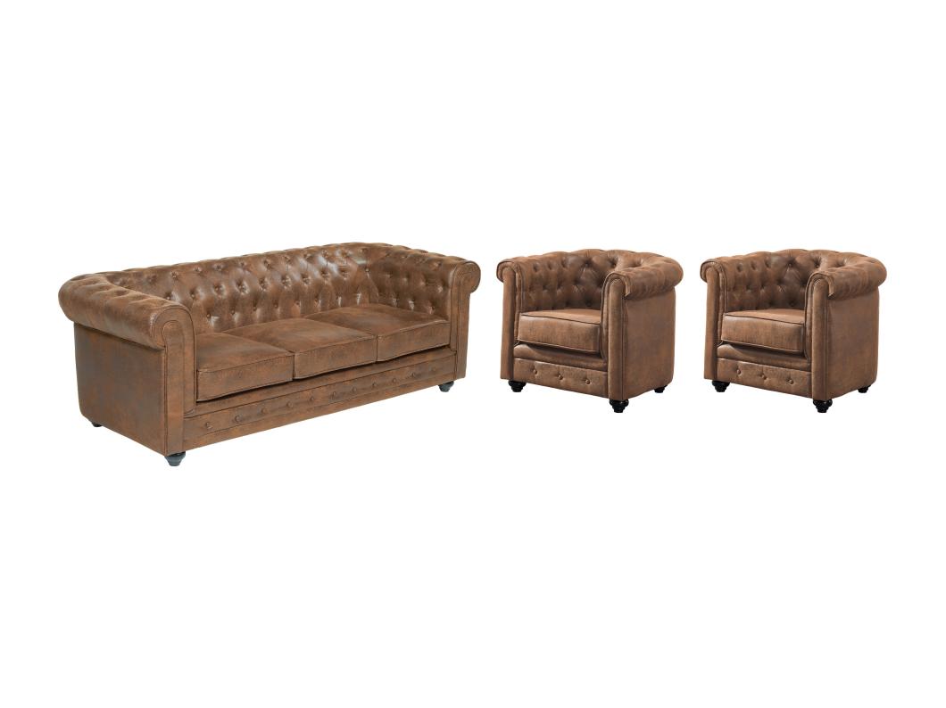 Couchgarnitur 3+1+1 - Microfaser - Vintage-Look - CHESTERFIELD