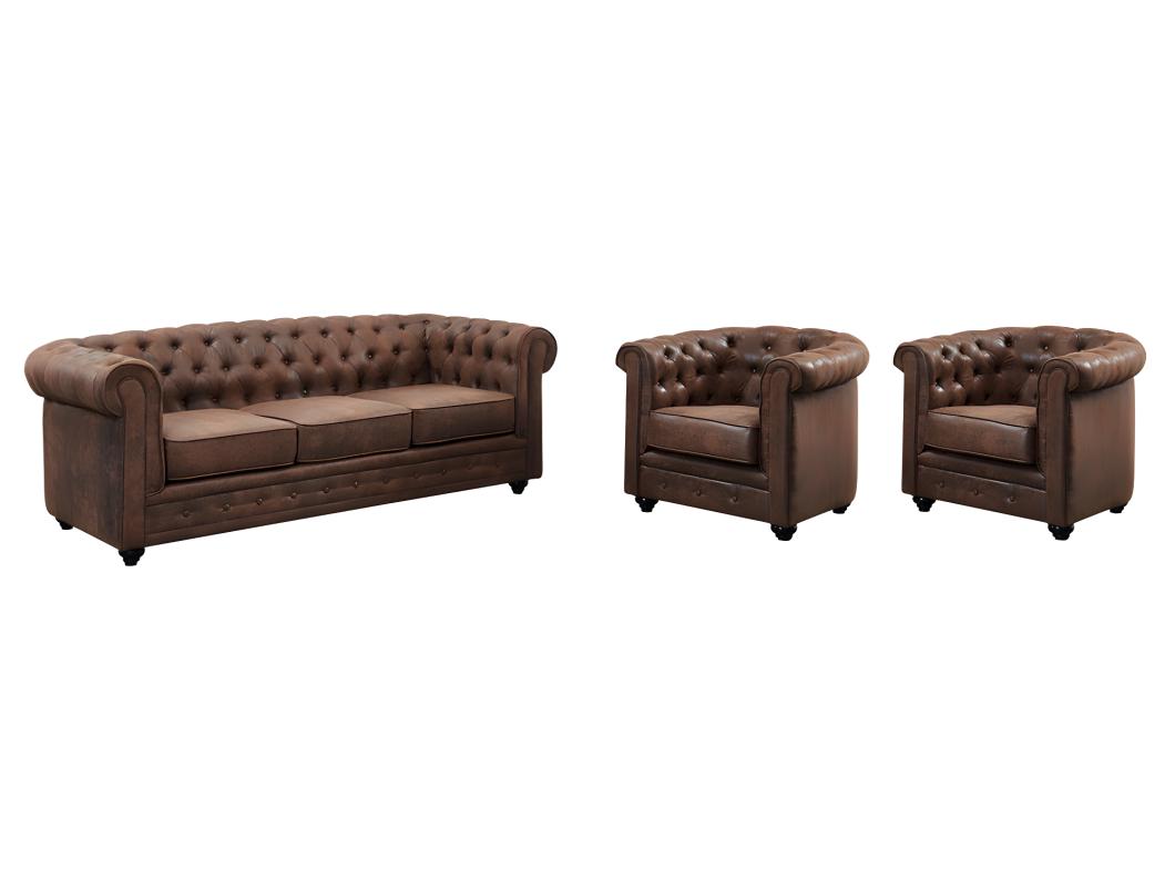 Couchgarnitur 3+1+1 - Microfaser - Vintage-Look - CHESTERFIELD