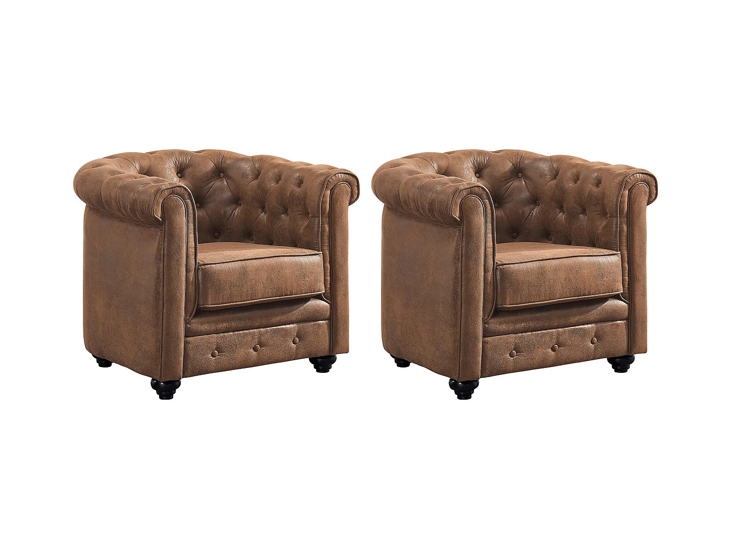 Lot de 2 Fauteuils CHESTERFIELD en microfibre aspect cuir vieilli