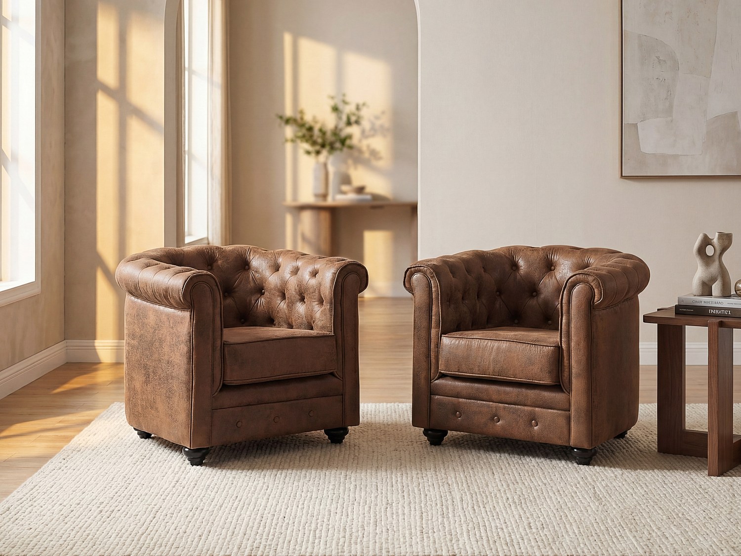 Vente-unique Sessel 2er-Set - Microfaser - Vintage-Look - CHESTERFIELD 416479