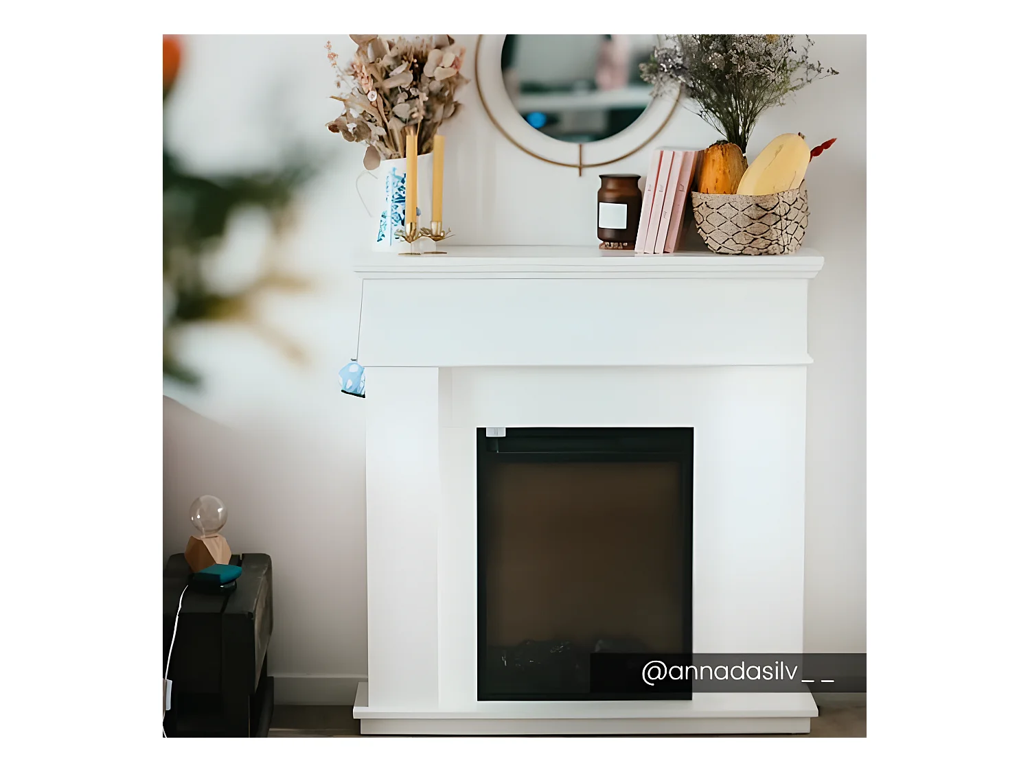 Elektrische staande sfeerhaard VESUVIA - met schoorsteenmantel - L98 x D24 x H102,5 cm - Wit