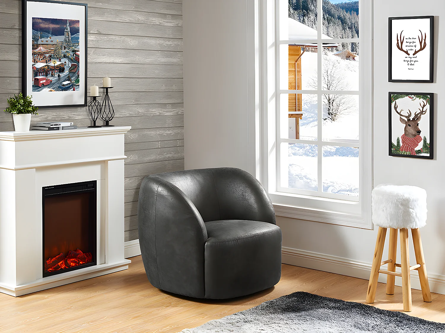 Elektrische staande sfeerhaard VESUVIA - met schoorsteenmantel - L98 x D24 x H102,5 cm - Wit